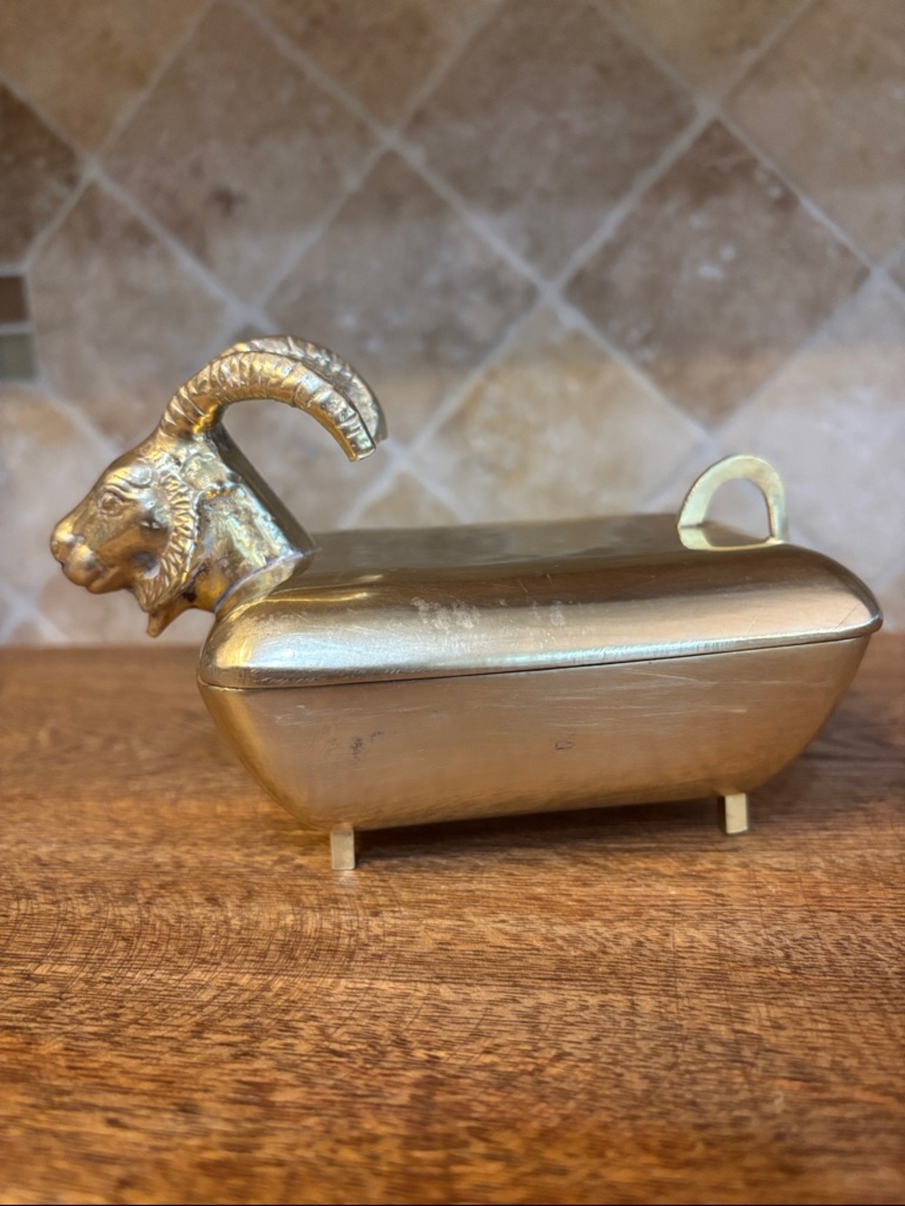 Brass Ram Betel Box